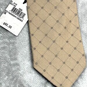 NWT Hugo Boss 100% Silk Mens Tie Necktie Beige Brown Geo Print Made in Italy